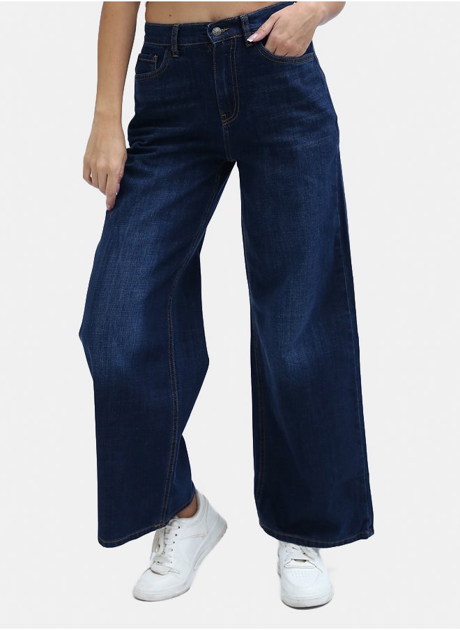 RAVIN Dark Jeans Blue Casual Wide Leg Jeans With Five Pockets  - Image 1