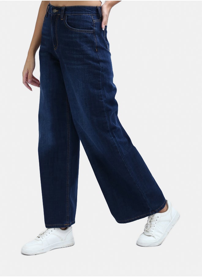 RAVIN Dark Jeans Blue Casual Wide Leg Jeans With Five Pockets  - Image 2