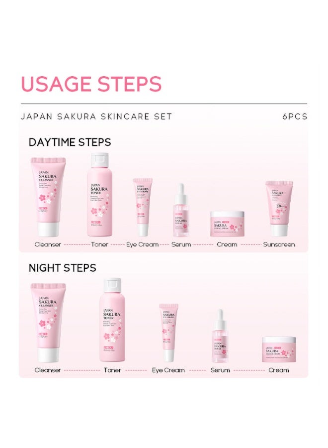 Laikou Laikou Japan Sakura Face Care Set - 6 in 1 | Skin Whitening, Moisturizing, Pore Tightening & Even Tone | Daily Routine Set with SPF 50 Sunscreen | Original Japanese Sakura Extract  - Image 2
