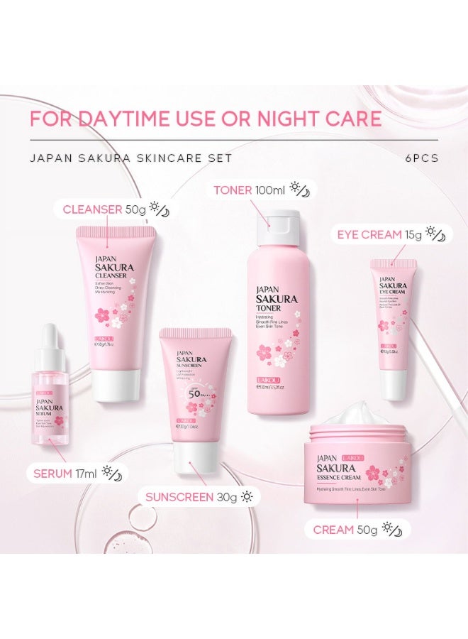 Laikou Laikou Japan Sakura Face Care Set - 6 in 1 | Skin Whitening, Moisturizing, Pore Tightening & Even Tone | Daily Routine Set with SPF 50 Sunscreen | Original Japanese Sakura Extract  - Image 4