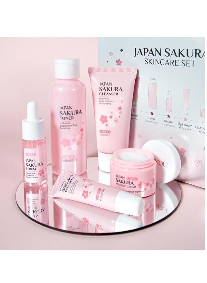 لايكو مجموعة لايكو اليابان للعناية بالوجه بزهرة الساكورا - ٥ في ١ | تفتيح البشرة، ترطيبها، شد المسام، وتوحيد لونها | مجموعة العناية اليومية بواقي شمس بعامل حماية ٥٠ | خلاصة زهرة الساكورا اليابانية الأصلية - Image 2