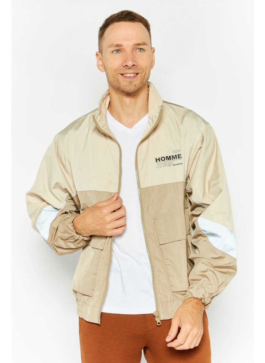 Selected Homme Men Two-Toned Windbreaker Jacket, Beige Combo  - Image 1