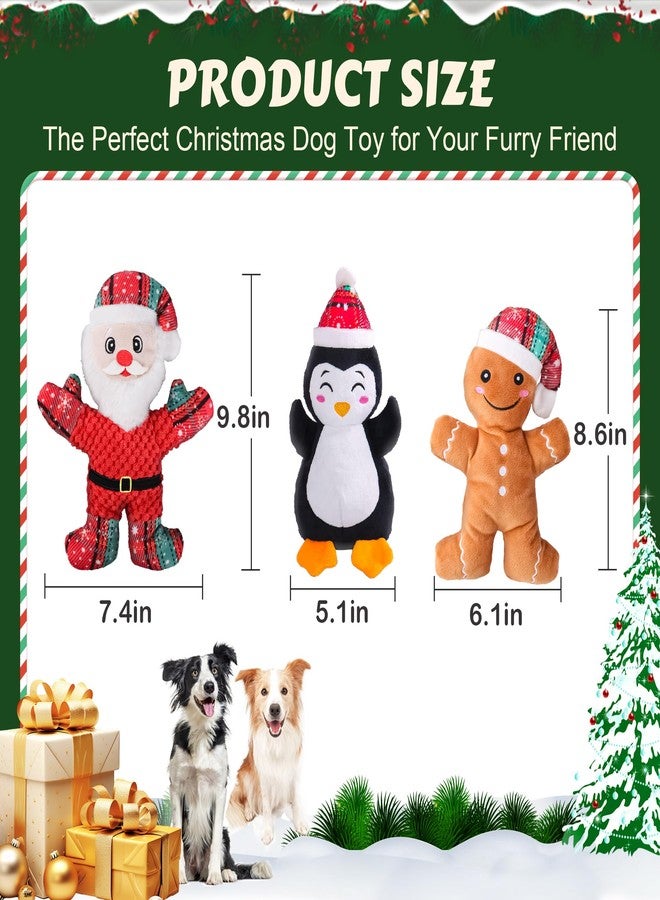 Newget Christmas Dog Toys, 3 Pack Dog Chew Toys with Rope for Teeth Cleaning, Cute Plush Squeaky Toys with Cotton Material, Interactive Durable Toy for Small and Large Dogs - Image 3