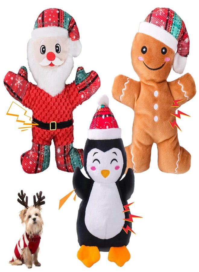 Newget Christmas Dog Toys, 3 Pack Dog Chew Toys with Rope for Teeth Cleaning, Cute Plush Squeaky Toys with Cotton Material, Interactive Durable Toy for Small and Large Dogs - Image 1