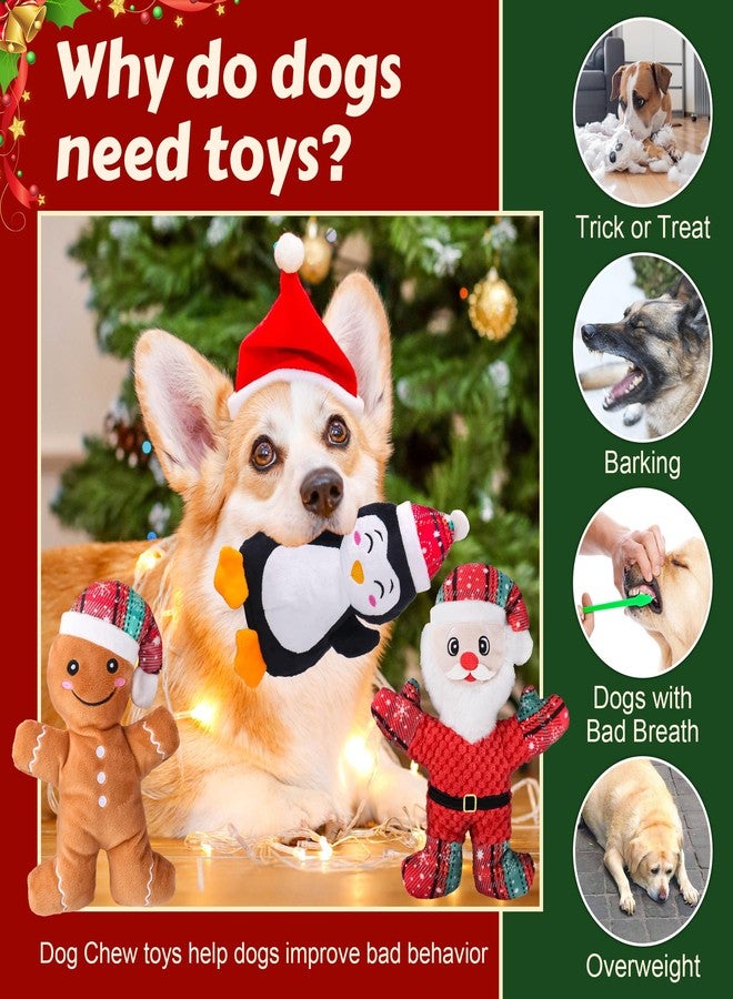 Newget Christmas Dog Toys, 3 Pack Dog Chew Toys with Rope for Teeth Cleaning, Cute Plush Squeaky Toys with Cotton Material, Interactive Durable Toy for Small and Large Dogs - Image 4