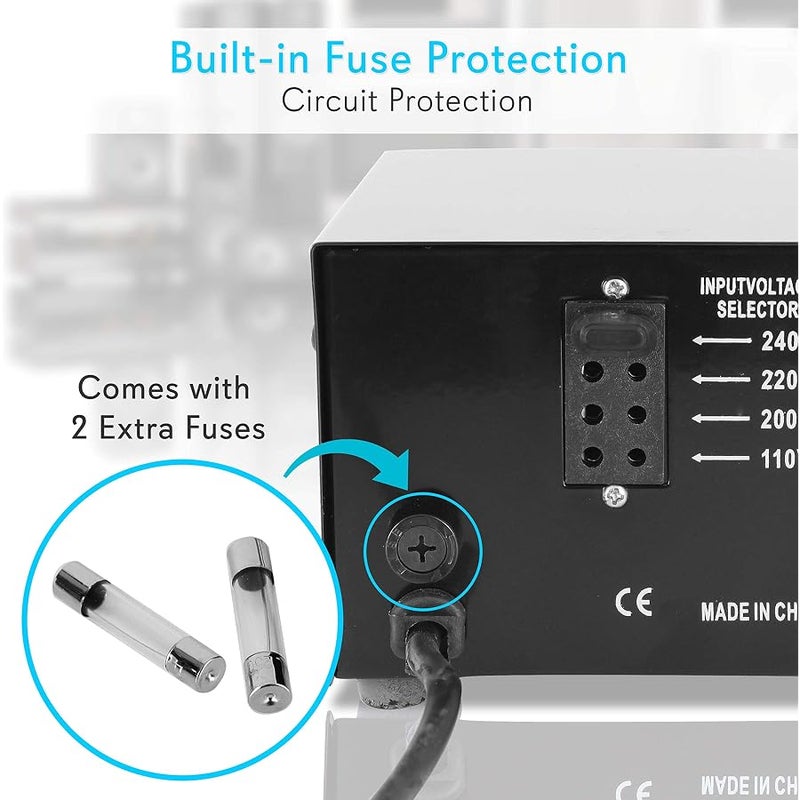 بايلي بايل محول رفع وأسفل - محول جهد 500 واط مع منفذ شحن USB، محول طاقة بريطاني، تيار متردد 110/120 الى 220/240 فولت بالعكس، 110 فولت/120 فولت/220 فولت/240 فولت، جهد الإدخال PVTC320U - Image 3