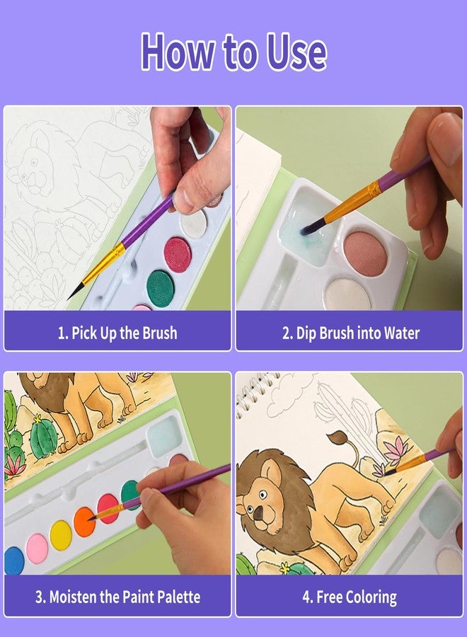 Cavnewt Watercolor Coloring Books for Kids Ages 4-8, Mess Free Watercolor Painting Book, Paint with Water Books for Toddlers, Travel Activities Arts Party Favors Birthday Gifts for Kids Girls & Boys - Image 4