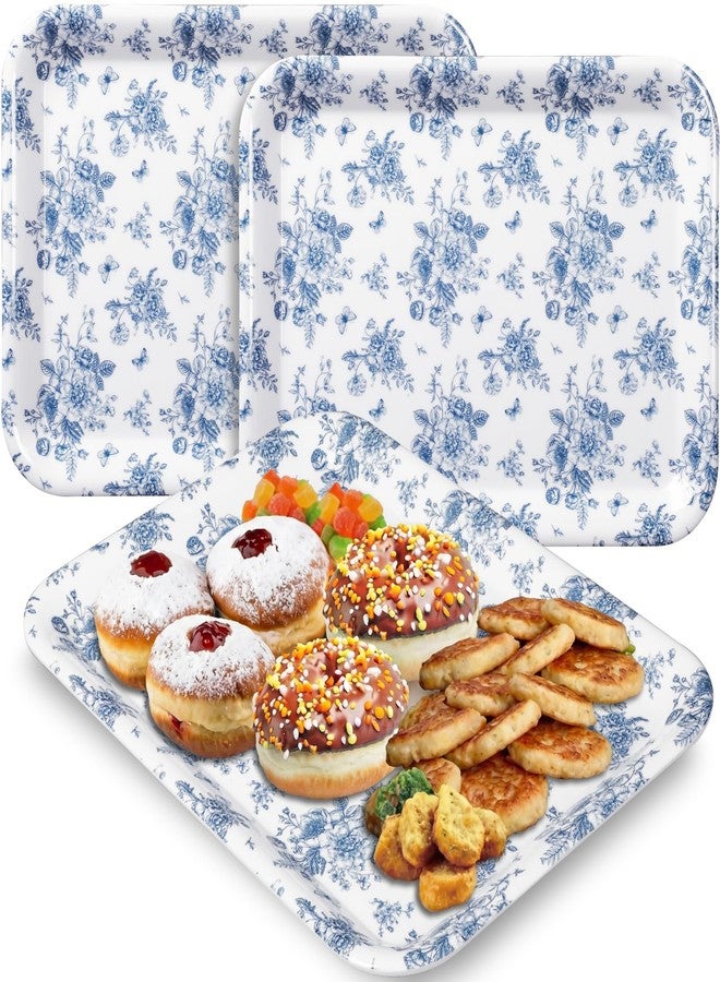 Vesici 3 Pcs Blue Floral Serving Trays 13 x 10 Inch Blue Chinoiserie Flower Melamine Platters Reusable Rectangular Serving Dishes for Spring Wedding Bridal Tea Party Sharing Snacks Fruit Dessert Candy - Image 1