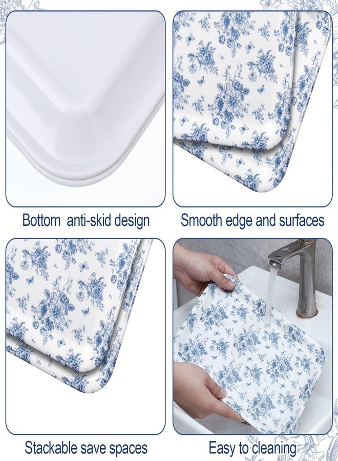 Vesici 3 Pcs Blue Floral Serving Trays 13 x 10 Inch Blue Chinoiserie Flower Melamine Platters Reusable Rectangular Serving Dishes for Spring Wedding Bridal Tea Party Sharing Snacks Fruit Dessert Candy - Image 3