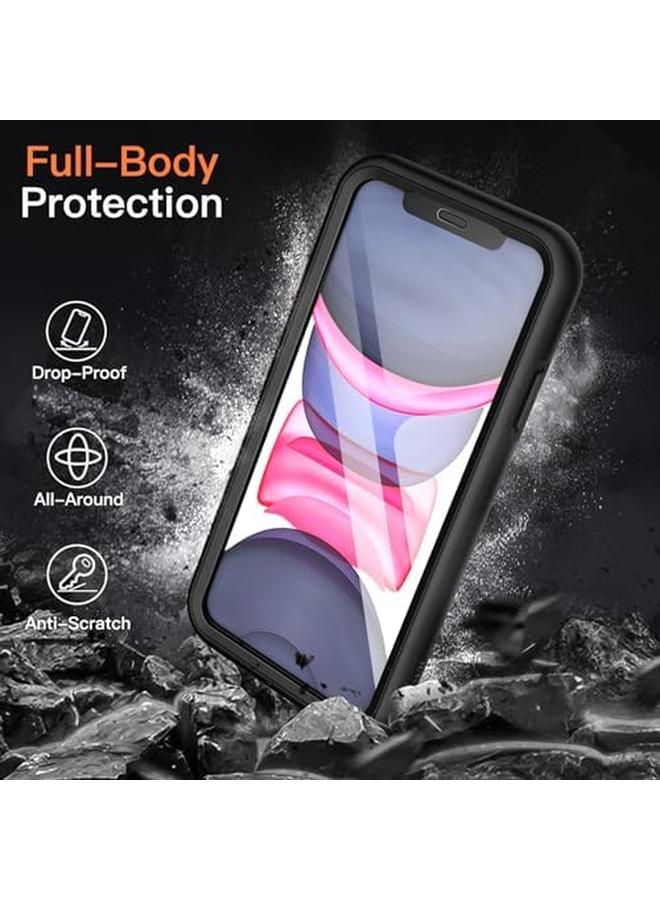 جي تيك جراب لهاتف iPhone 11 مقاس 6.1 بوصة مع واقي شاشة مدمج مضاد للخدش 360 درجة غطاء كامل للجسم متين بظهر شفاف أسود - Image 4