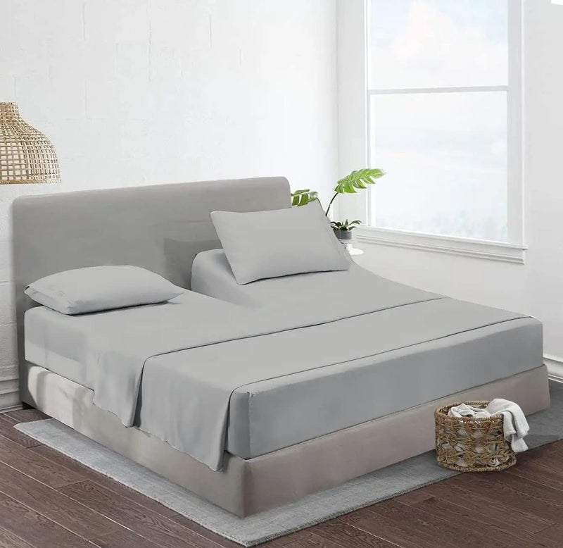 MyGiza Sheets Top Split King Sheets Sets for Adjustable Bed-Sheets for Sleep Number Beds  Split Top King-King 34"" Top Split King Sheets -4 Pcs Set Split Top King Sheets 100% Giza Cotton(Light Grey)  - Image 5