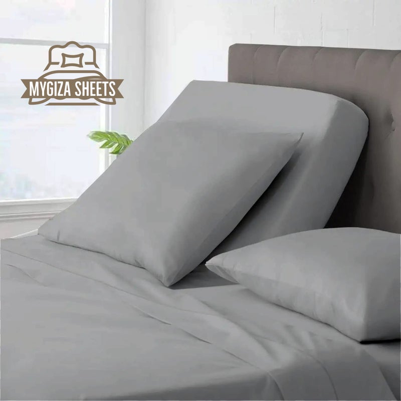 MyGiza Sheets Top Split King Sheets Sets for Adjustable Bed-Sheets for Sleep Number Beds  Split Top King-King 34"" Top Split King Sheets -4 Pcs Set Split Top King Sheets 100% Giza Cotton(Light Grey)  - Image 3
