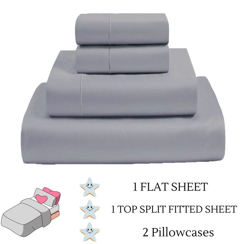 MyGiza Sheets Top Split King Sheets Sets for Adjustable Bed-Sheets for Sleep Number Beds  Split Top King-King 34"" Top Split King Sheets -4 Pcs Set Split Top King Sheets 100% Giza Cotton(Light Grey)  - Image 4