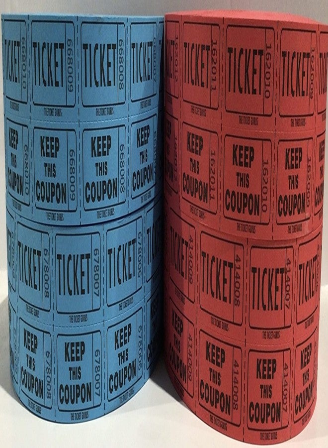The Ticket Gurus-Raffle Tickets - (4 Rolls of 2000 Double Tickets) 8,000 Total 50/50 Raffle Tickets (2 Red & 2 Blue Rolls) - Image 1