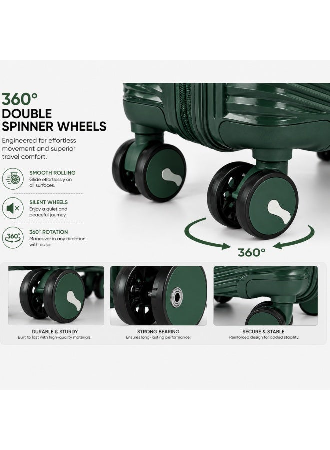 VELMORE 3 Piece Polypropylene Hard Side Luggage Set - Lightweight Spinner Suitcases with 360° Wheels | Durable Trolley Bags for Secure Travel (Small, Medium, Large) - Green - Image 3