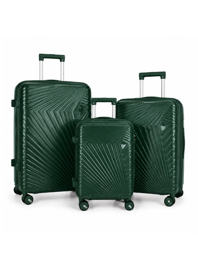 VELMORE 3 Piece Polypropylene Hard Side Luggage Set - Lightweight Spinner Suitcases with 360° Wheels | Durable Trolley Bags for Secure Travel (Small, Medium, Large) - Green - Image 1