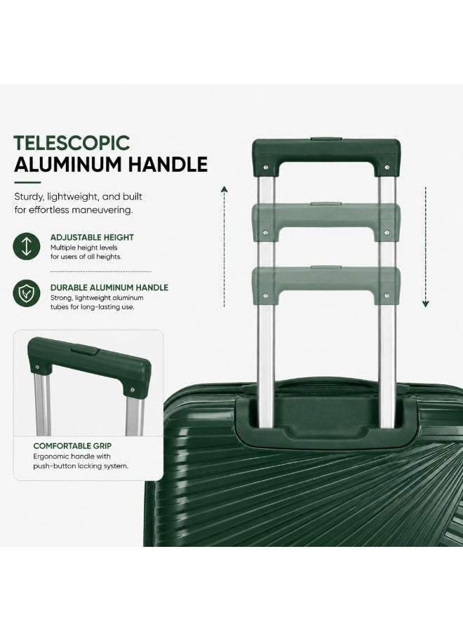 VELMORE 3 Piece Polypropylene Hard Side Luggage Set - Lightweight Spinner Suitcases with 360° Wheels | Durable Trolley Bags for Secure Travel (Small, Medium, Large) - Green - Image 4