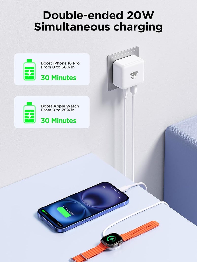 اييونوس شاحن Aioneus من نوع USB-C بقوة 20 واط، شاحن سريع للهواتف iPhone، شاحن USB بمنفذين PD&QC 3.0، منفذ USB-A ومنفذ USB-C، شاحن حائط من نوع USB-C، محول للهواتف iPhone 17 و16 و15 Pro Max Air Plus، وأجهزة iPad وMacBook Air وSamsung. - Image 5