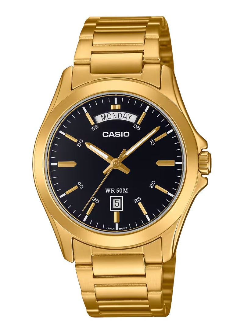 CASIO MTP-1370G-1AVDF Gold-Tone Analog Black Dial Stainless Steel Men's Watch