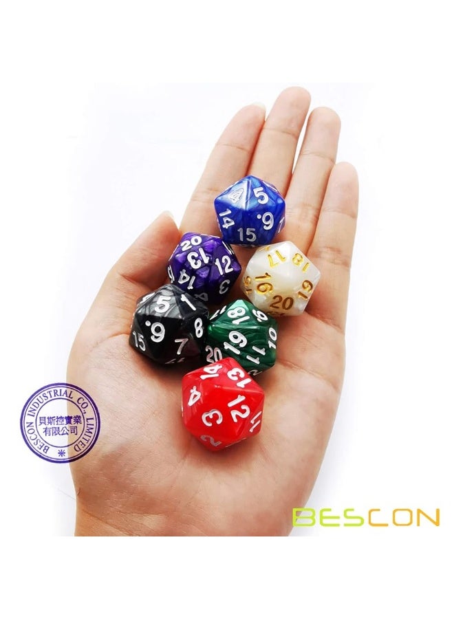 Bescon D20 Spindown Dice 22MM Assorted Marble Colors 6pcs Set - Image 1