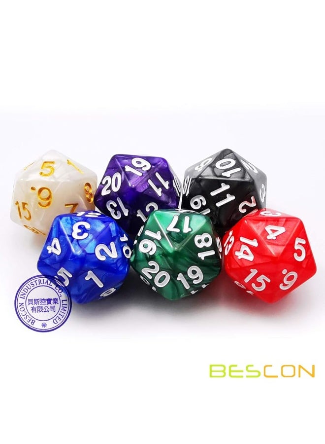 Bescon D20 Spindown Dice 22MM Assorted Marble Colors 6pcs Set - Image 2