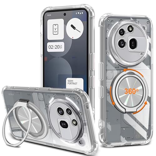 Nijiadi for Nothing Phone 3A Pro Phone Case, 360° Rotatable Ring Holder Kickstand/Stand [Non Yellowing] Transparent 4 Corners Shockproof Protective Cover Case for Nothing Phone 3A Pro - Crystal Clear - Image 1
