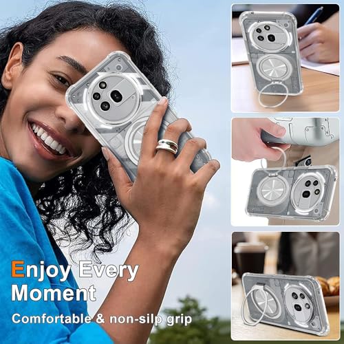 Nijiadi for Nothing Phone 3A Pro Phone Case, 360° Rotatable Ring Holder Kickstand/Stand [Non Yellowing] Transparent 4 Corners Shockproof Protective Cover Case for Nothing Phone 3A Pro - Crystal Clear - Image 4