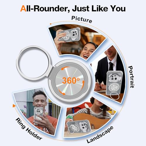 Nijiadi for Nothing Phone 3A Pro Phone Case, 360° Rotatable Ring Holder Kickstand/Stand [Non Yellowing] Transparent 4 Corners Shockproof Protective Cover Case for Nothing Phone 3A Pro - Crystal Clear - Image 3