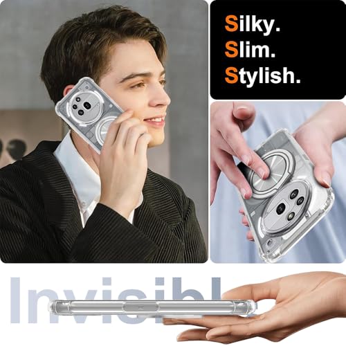 Nijiadi for Nothing Phone 3A Pro Phone Case, 360° Rotatable Ring Holder Kickstand/Stand [Non Yellowing] Transparent 4 Corners Shockproof Protective Cover Case for Nothing Phone 3A Pro - Crystal Clear - Image 5
