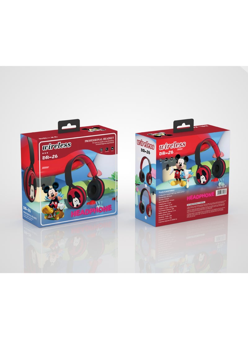 Mickey Mouse Pattern Foldable Wireless Bluetooth Headset for Students and Children, Gaming Headset, Supports FM Computer and Mobile Phone Music, Stereo Headset - Image 2