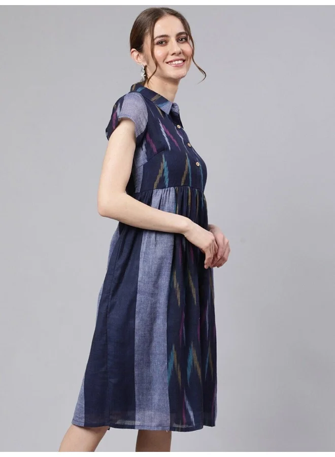 Aks  Blue Ikat Skater Dress for Women | Best Price UAE