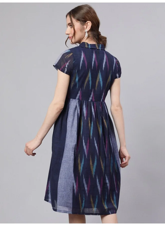Aks  Blue Ikat Skater Dress for Women | Best Price UAE