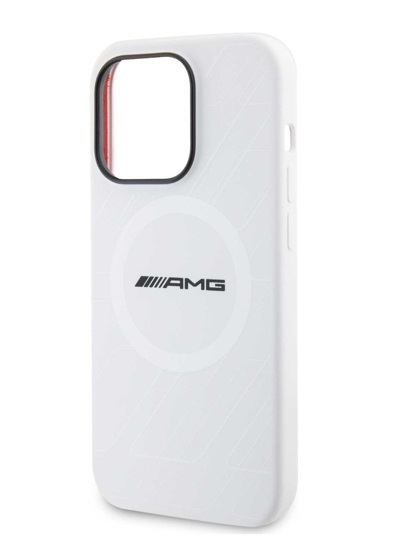 AMG Magsafe Silicone Case with Large Rhombuses Pattern for iPhone 15 Pro -White - Image 1