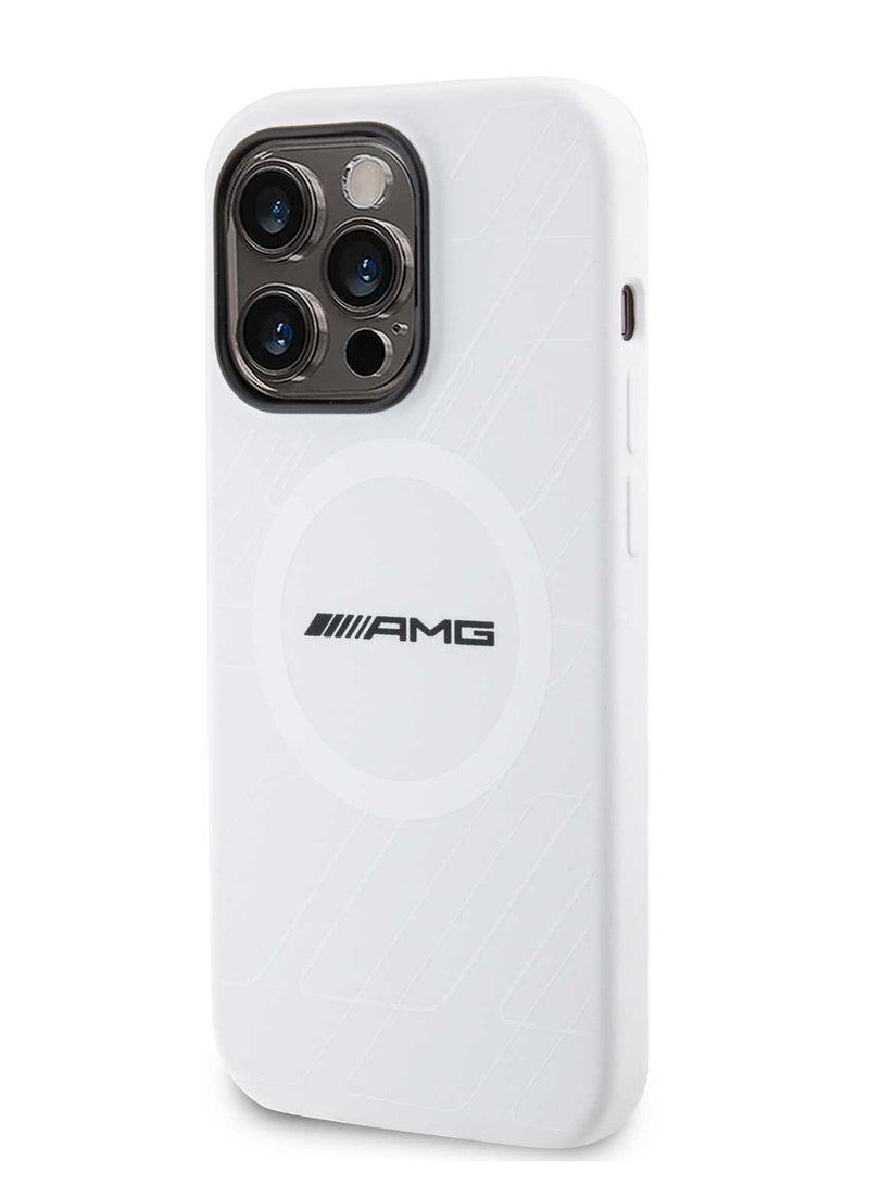 AMG Magsafe Silicone Case with Large Rhombuses Pattern for iPhone 15 Pro -White - Image 2