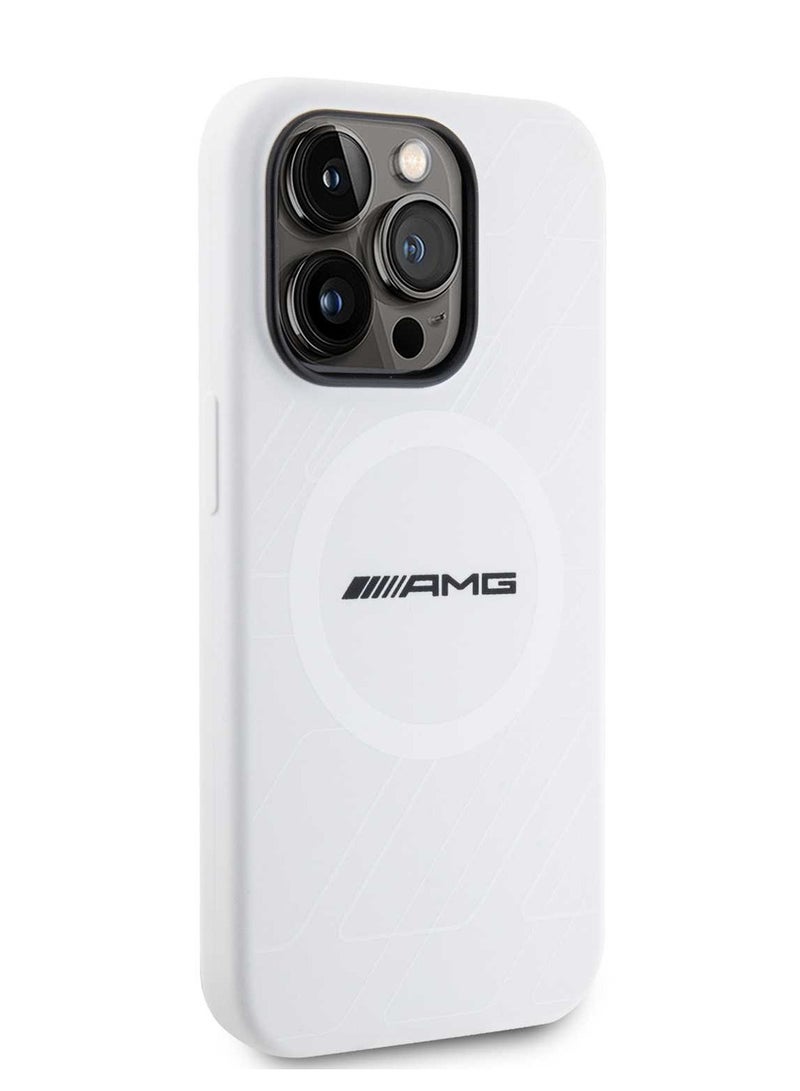 AMG Magsafe Silicone Case with Large Rhombuses Pattern for iPhone 15 Pro -White - Image 5