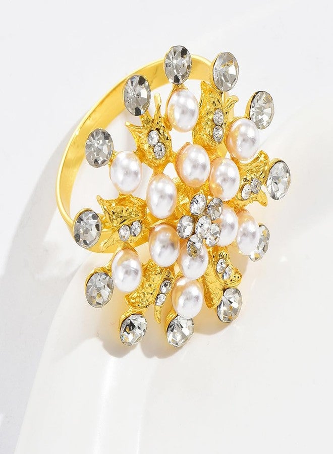 Joyindecor Gold Napkin Rings Set of 12 - Golden Rhinestone Pearl Snowflake Napkin Ring Holders for Wedding Party, Daily Gathering Holiday Casual & Formal Family Dinner Table Decoration - Image 2