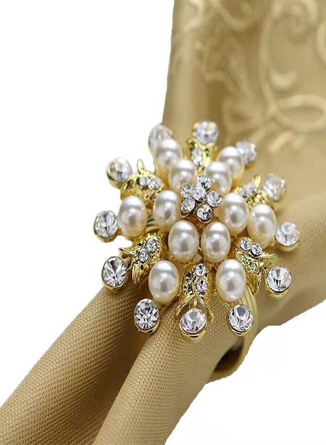 Joyindecor Gold Napkin Rings Set of 12 - Golden Rhinestone Pearl Snowflake Napkin Ring Holders for Wedding Party, Daily Gathering Holiday Casual & Formal Family Dinner Table Decoration - Image 1