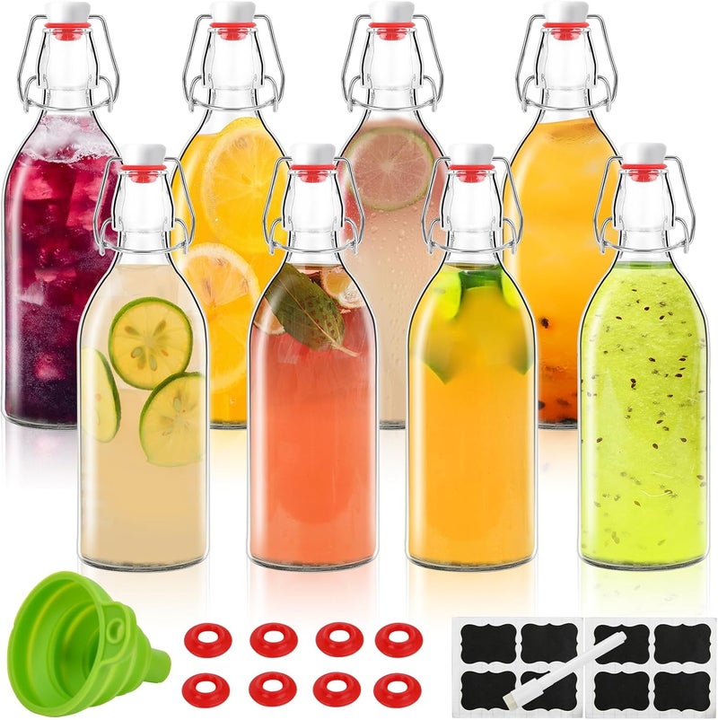 ZEBEIYU 8 Pack flip top glass bottle 12 oz,swing top glass bottles 12oz with airtight lids for home brewing,kombucha,kefir,vanilla extract,beer,oil,vinegar,homemade juices,soda,beverages,2nd fermentation - Image 1