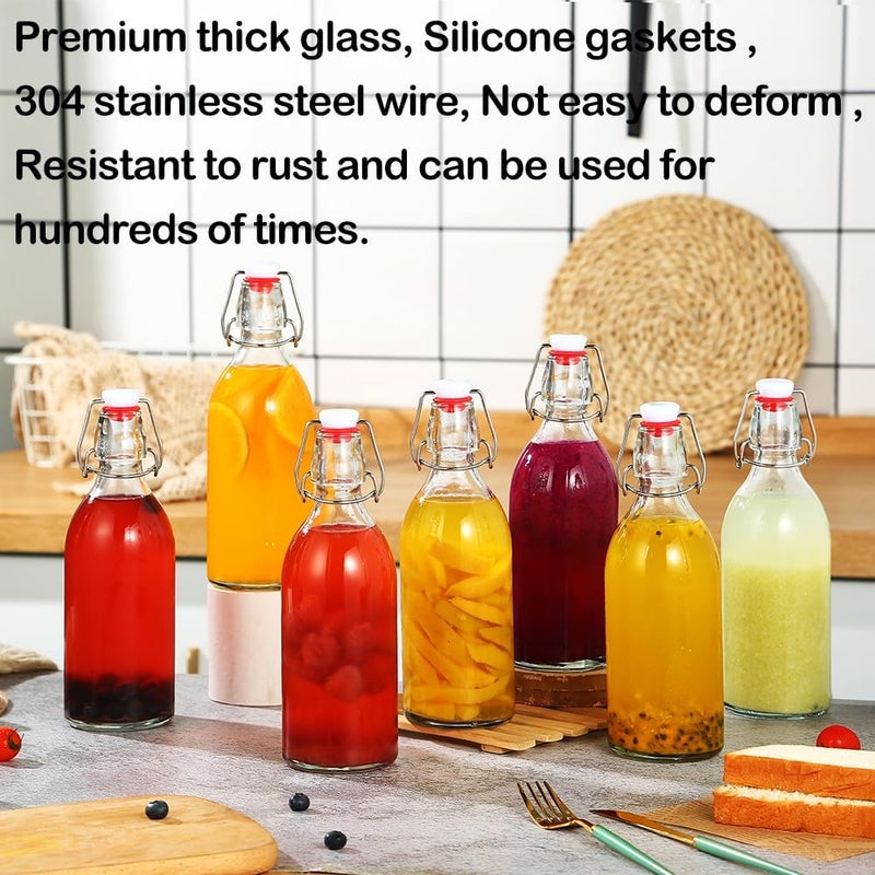 ZEBEIYU 8 Pack flip top glass bottle 12 oz,swing top glass bottles 12oz with airtight lids for home brewing,kombucha,kefir,vanilla extract,beer,oil,vinegar,homemade juices,soda,beverages,2nd fermentation - Image 3