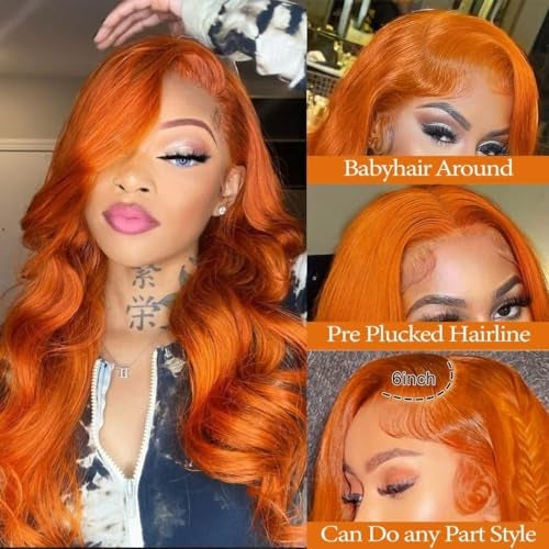 Daules 26 Inch 13×6 Ginger Lace Front Wigs Human Hair Orange Ginger Body Wave HD Lace Frontal Wigs for Women 180% Density #350 Color Glueless Wig Pre Plucked Super Soft - Image 3