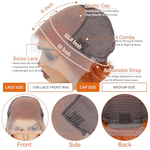 Daules 26 Inch 13×6 Ginger Lace Front Wigs Human Hair Orange Ginger Body Wave HD Lace Frontal Wigs for Women 180% Density #350 Color Glueless Wig Pre Plucked Super Soft - Image 2