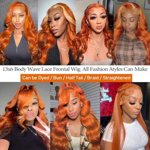 Daules 26 Inch 13×6 Ginger Lace Front Wigs Human Hair Orange Ginger Body Wave HD Lace Frontal Wigs for Women 180% Density #350 Color Glueless Wig Pre Plucked Super Soft - Image 5