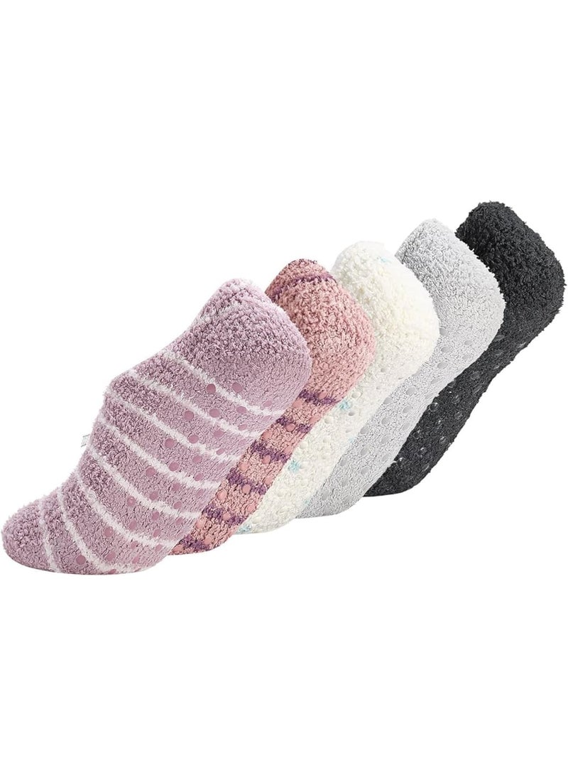SYOSI جوارب منزلية فاخرة، 5 أزواج من الجوارب الحرارية الناعمة غير القابلة للانزلاق مع قوس للنساء، جوارب دافئة مريحة للنوم على السرير أو الأرض، جوارب نسائية لطيفة ودافئة مقاس المملكة المتحدة 3-7 - Image 1