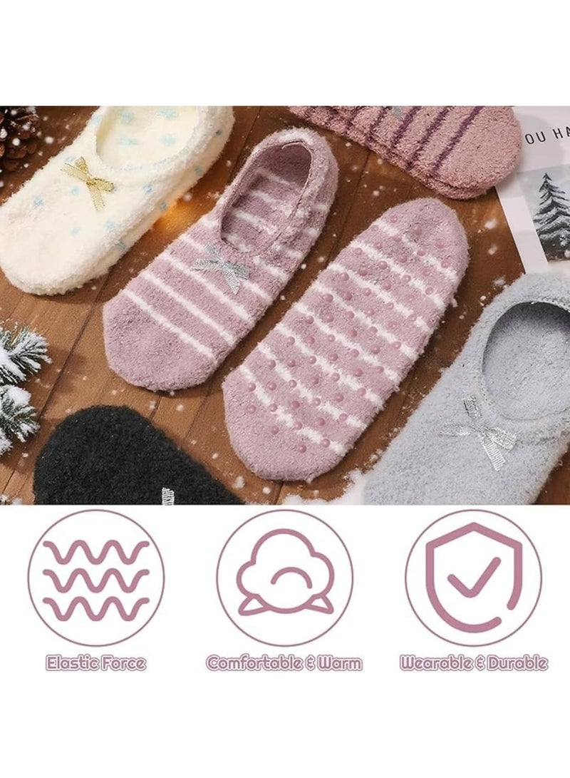 SYOSI جوارب منزلية فاخرة، 5 أزواج من الجوارب الحرارية الناعمة غير القابلة للانزلاق مع قوس للنساء، جوارب دافئة مريحة للنوم على السرير أو الأرض، جوارب نسائية لطيفة ودافئة مقاس المملكة المتحدة 3-7 - Image 4