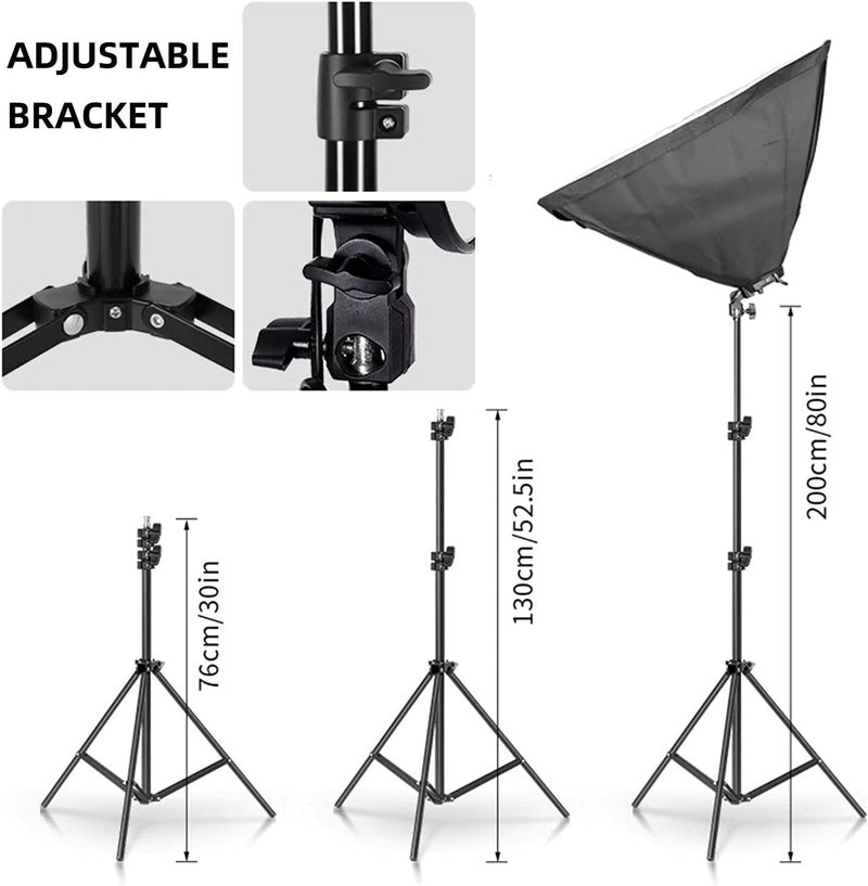 eWINNER Photography Rectangle Lighting Kit Continuous SoftBox 2set 50x70cm Softbox & 2set Light Holder Stand Photo Studio Equipment Set - Black/White - Image 3