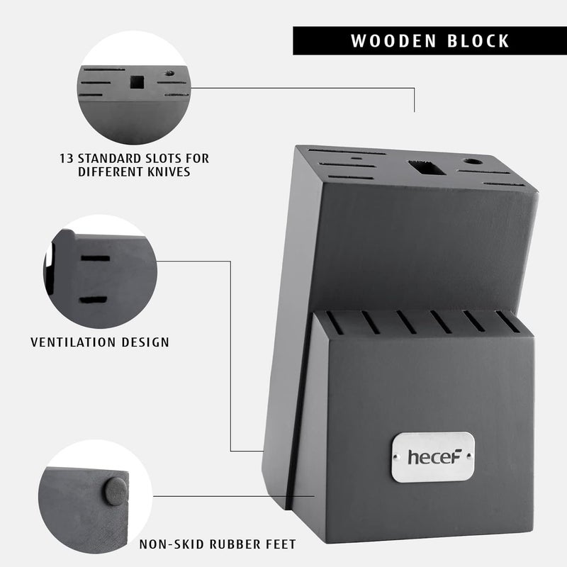 hecef Kitchen Knife Block Set, 14 Pieces Knife Set with Wooden Block & Sharpener Steel & All-purpose Scissors, High Carbon Stainless Steel Cutlery Set (Yellow) - Image 4