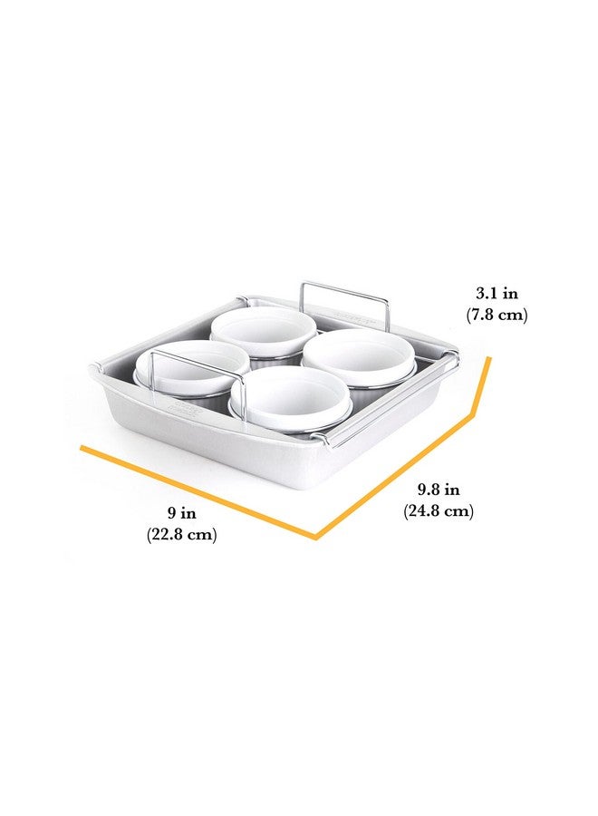 chicago metallic Chicago Metallic Professional 6-Piece Creme Brulee Set with 4 Porcelain Ramekins, 8-inch Square Pan and Wire Rack - Image 2