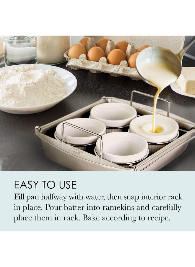 chicago metallic Chicago Metallic Professional 6-Piece Creme Brulee Set with 4 Porcelain Ramekins, 8-inch Square Pan and Wire Rack - Image 5