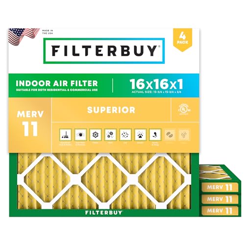 Filterbuy 16x16x1 Air Filter MERV 11 Superior Pet Allergy Defense 4Pack Electrostatic Pleated HVAC AC Furnace Filters Replacement Made in USA Actual Size 1575 x 1575 x 075 - Image 1