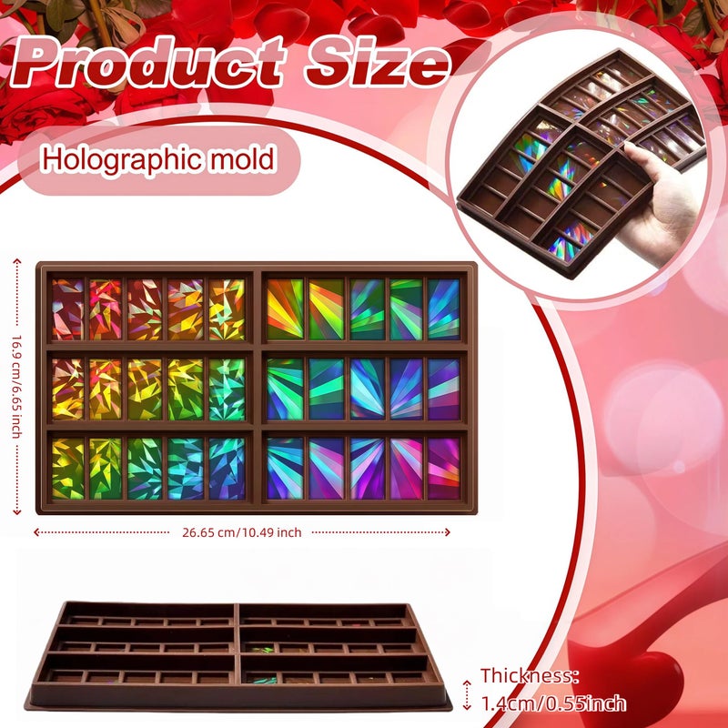 Ziliny Windmill and Diamond Holographic Chocolate Bar Mold Silicone, Rainbow Light Effect Chocolate Bar Deep Thick Molds for DIY Candy Dessert Baking, Candy, Wax Melts, Cake Decoration (Rectangle) - Image 2